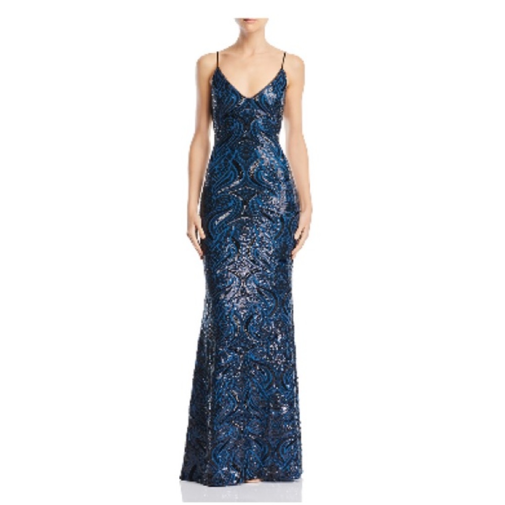 Avery G Open-Back Sequined Gown